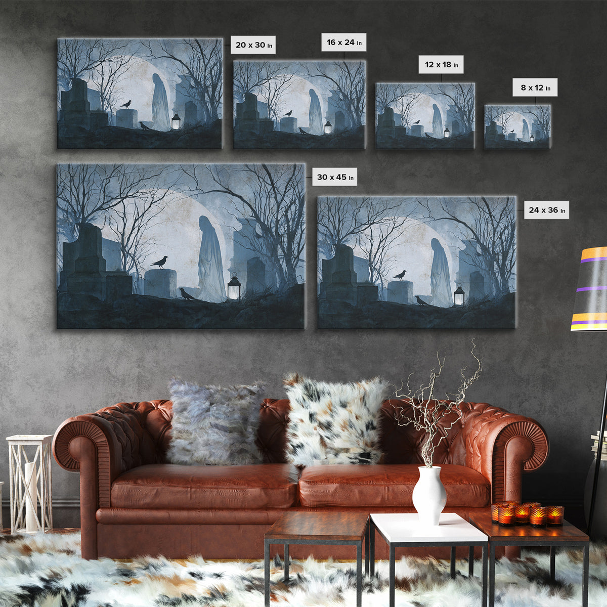 The Graveyard Ghost, Romantic Gothic Landscape, Landscape Wall Art, Macabre Wall Art, Canvas Print, Halloween Wall Art