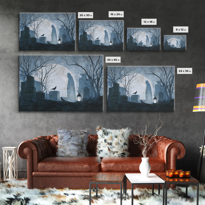 The Graveyard Ghost, Romantic Gothic Landscape, Landscape Wall Art, Macabre Wall Art, Canvas Print, Halloween Wall Art