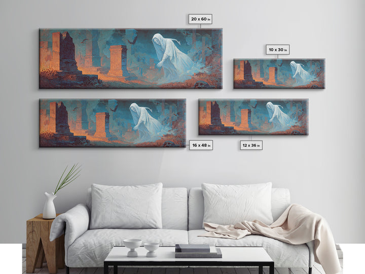 The Graveyard Ghost, Apocalyptic Romantic Art, Extra Wide Wall Art, Dark Halloween Decor, Canvas Print, Halloween Wall Art, Dark Fantasy Art