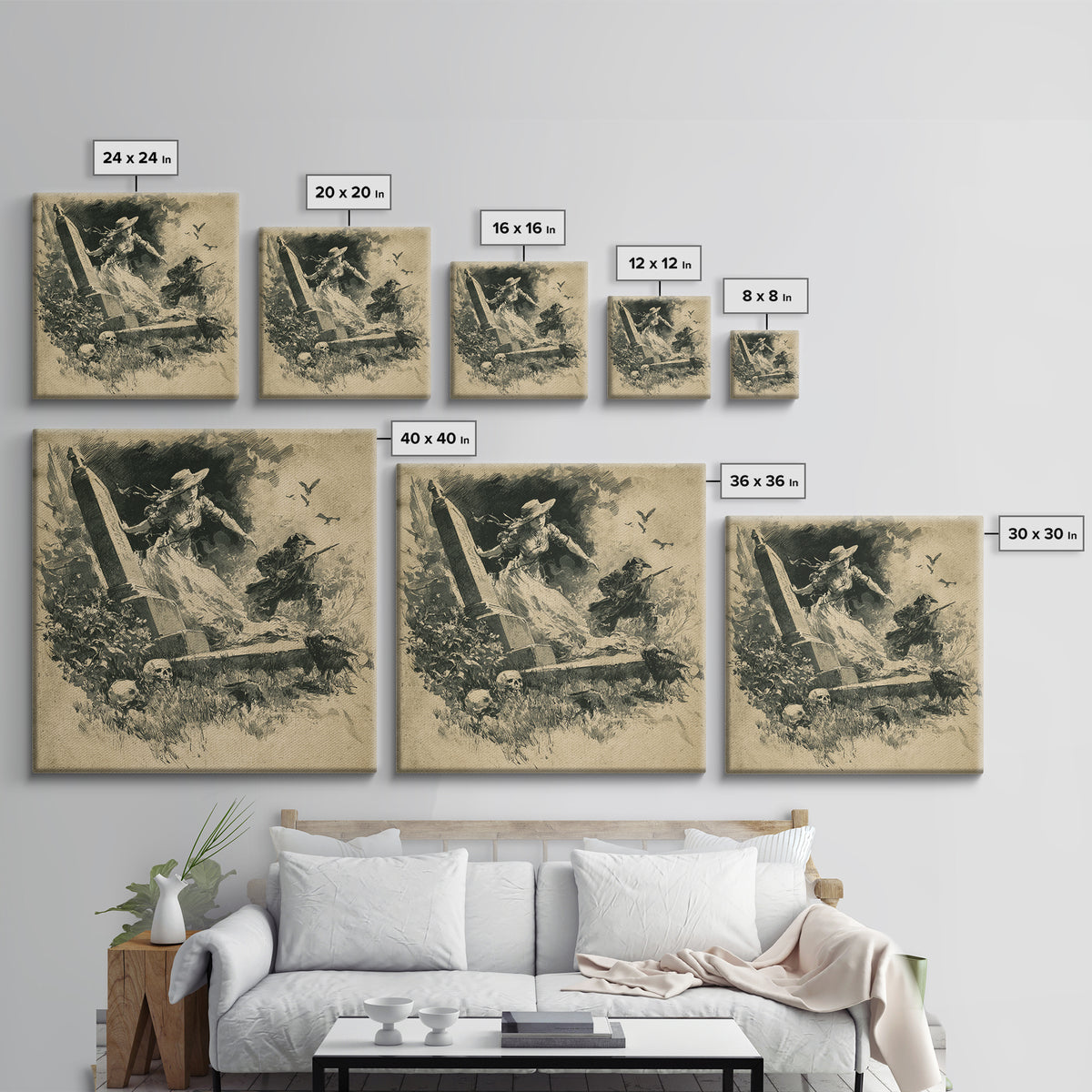 The Graveyard Ghost, Decadent Gothic Art, Square Wall Art, Dark Halloween Decor, Framed Canvas Print, Halloween Wall Art