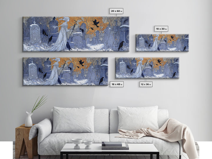 The Graveyard Ghost, Symbolist Death Art, Extra Wide Wall Art, Dark Fantasy Wall Art, Canvas Print, Halloween Wall Art