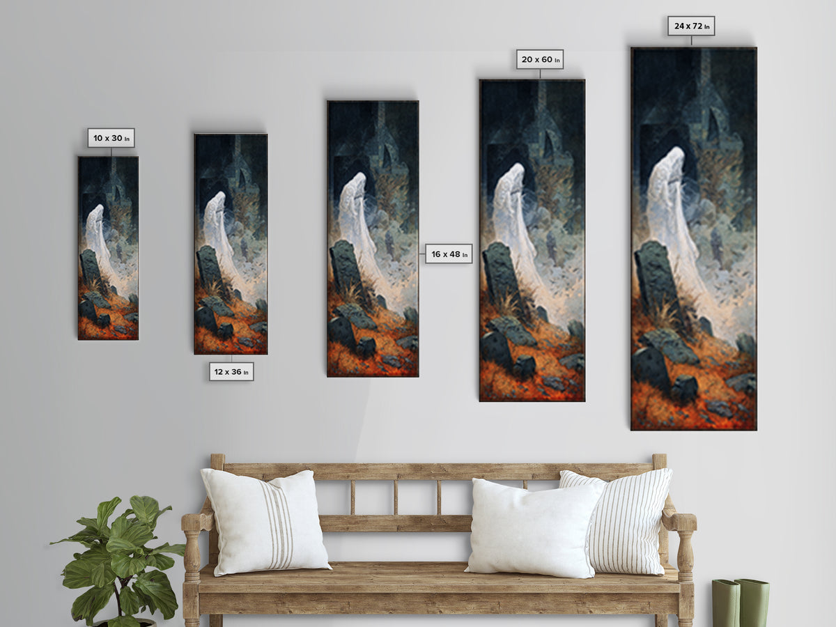 The Graveyard Ghost, Surreal Apocalyptic Art, Tall Narrow Wall Art, Dark Halloween Decor, Canvas Print, Halloween Wall Art
