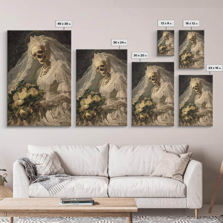 The Skeletal Bride, Dark Renaissance Art, Vertical Wall Art, Macabre Wall Art, Framed Canvas Print, Halloween Wall Art