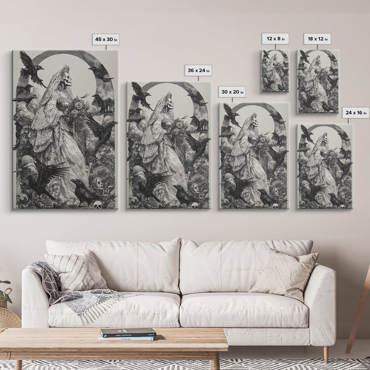 The Skeletal Bride, Renaissance Engraving Art, Vertical Wall Art, Macabre Wall Art, Framed Canvas Print, Halloween Wall Art