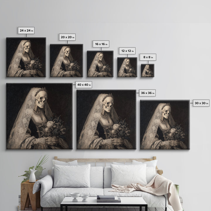 The Skeletal Bride, Danse Macabre Art, Square Wall Art, Macabre Wall Art, Canvas Print, Halloween Wall Art