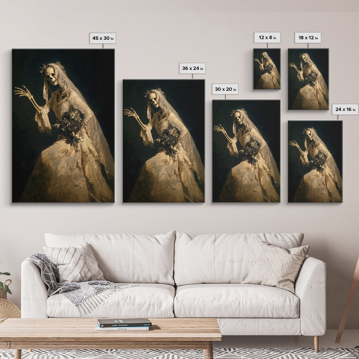 The Skeletal Bride, Dark Romantic Horror Art, Vertical Wall Art, Gothic Horror Wall Art, Framed Canvas Print, Halloween Wall Art