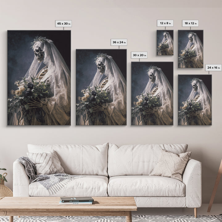 The Skeletal Bride, Gothic Nightmare Art, Vertical Wall Art, Dark Halloween Decor, Canvas Print, Halloween Wall Art, Gothic Home Decor