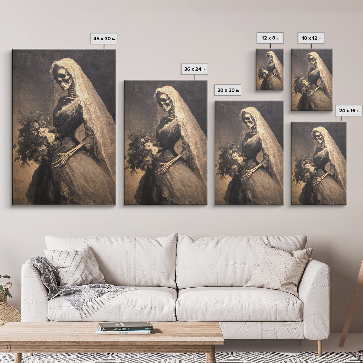 The Skeletal Bride, Symbolist Dream Art, Vertical Wall Art, Gothic Horror Wall Art, Framed Canvas Print, Halloween Wall Art