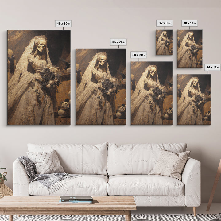 The Skeletal Bride, Ornate Symbolist Art, Vertical Wall Art, Gothic Horror Wall Art, Canvas Print, Halloween Wall Art