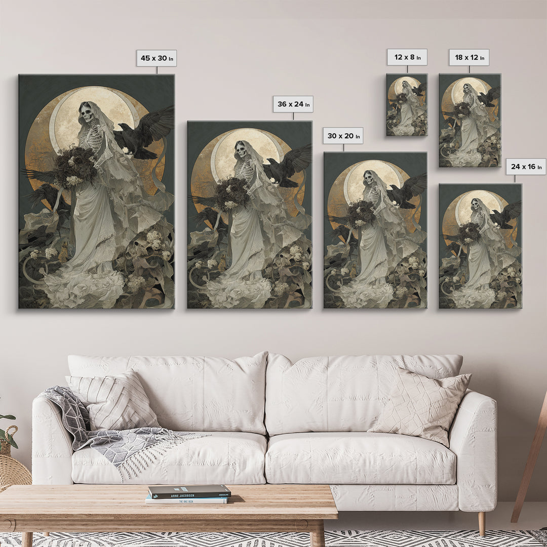 The Skeletal Bride, Decadent Gothic Art, Vertical Wall Art, Dark Halloween Decor, Framed Canvas Print, Halloween Wall Art