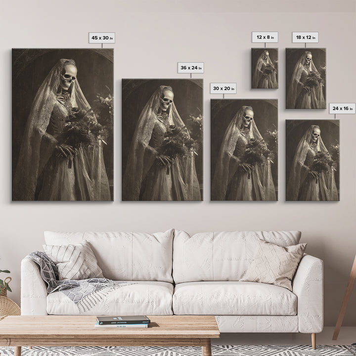 The Skeletal Bride, Dark Symbolist Art, Vertical Wall Art, Dark Fantasy Wall Art, Framed Canvas Print, Halloween Wall Art