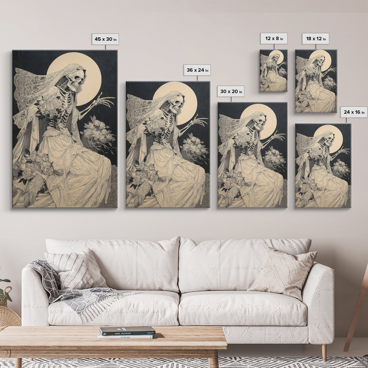 The Skeletal Bride, Symbolist Etching Art, Vertical Wall Art, Macabre Wall Art, Canvas Print, Halloween Wall Art, Statement Wall Art