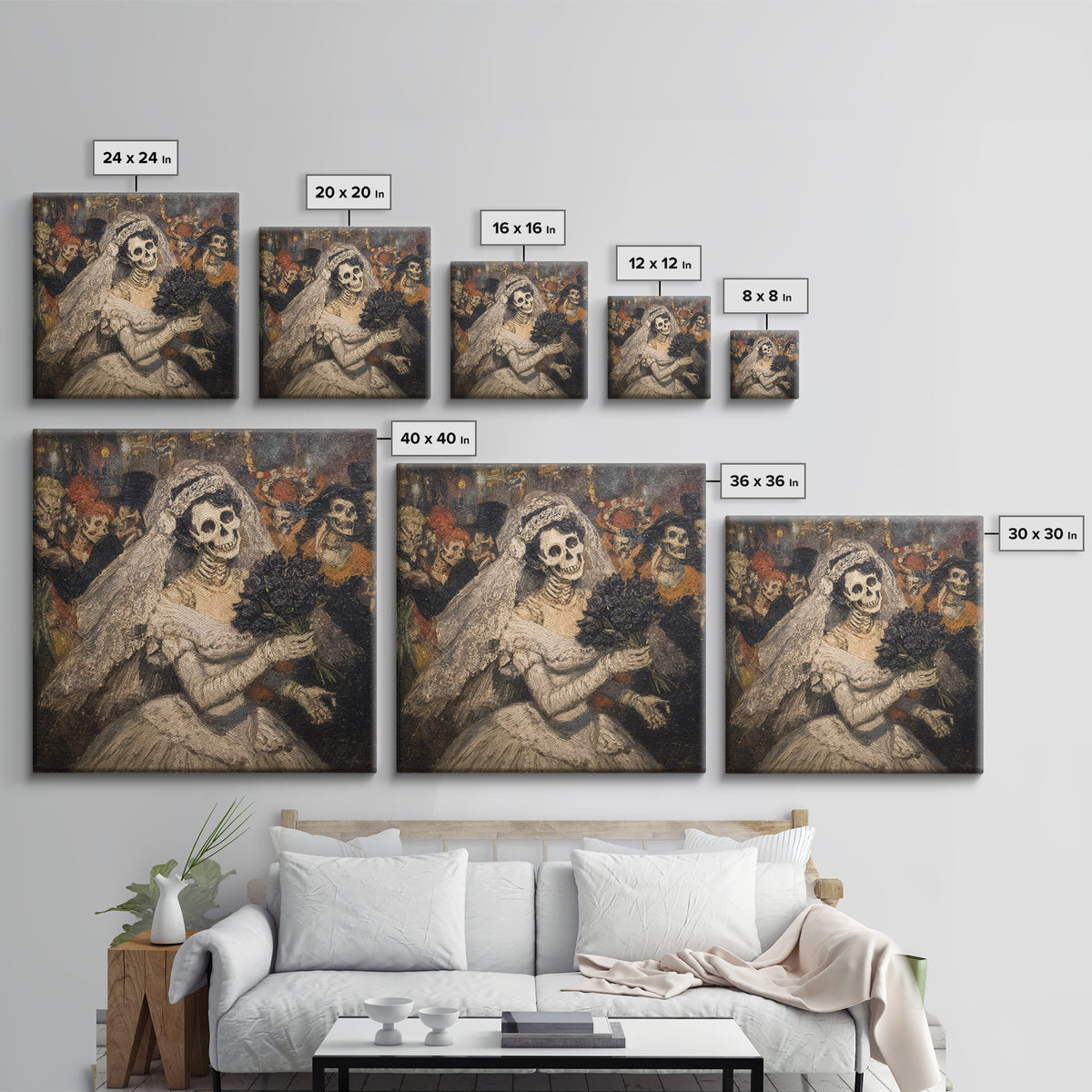 The Skeletal Bride, Grotesque Carnival Art, Square Wall Art, Dark Fantasy Wall Art, Canvas Print, Halloween Wall Art, Gothic Home Decor