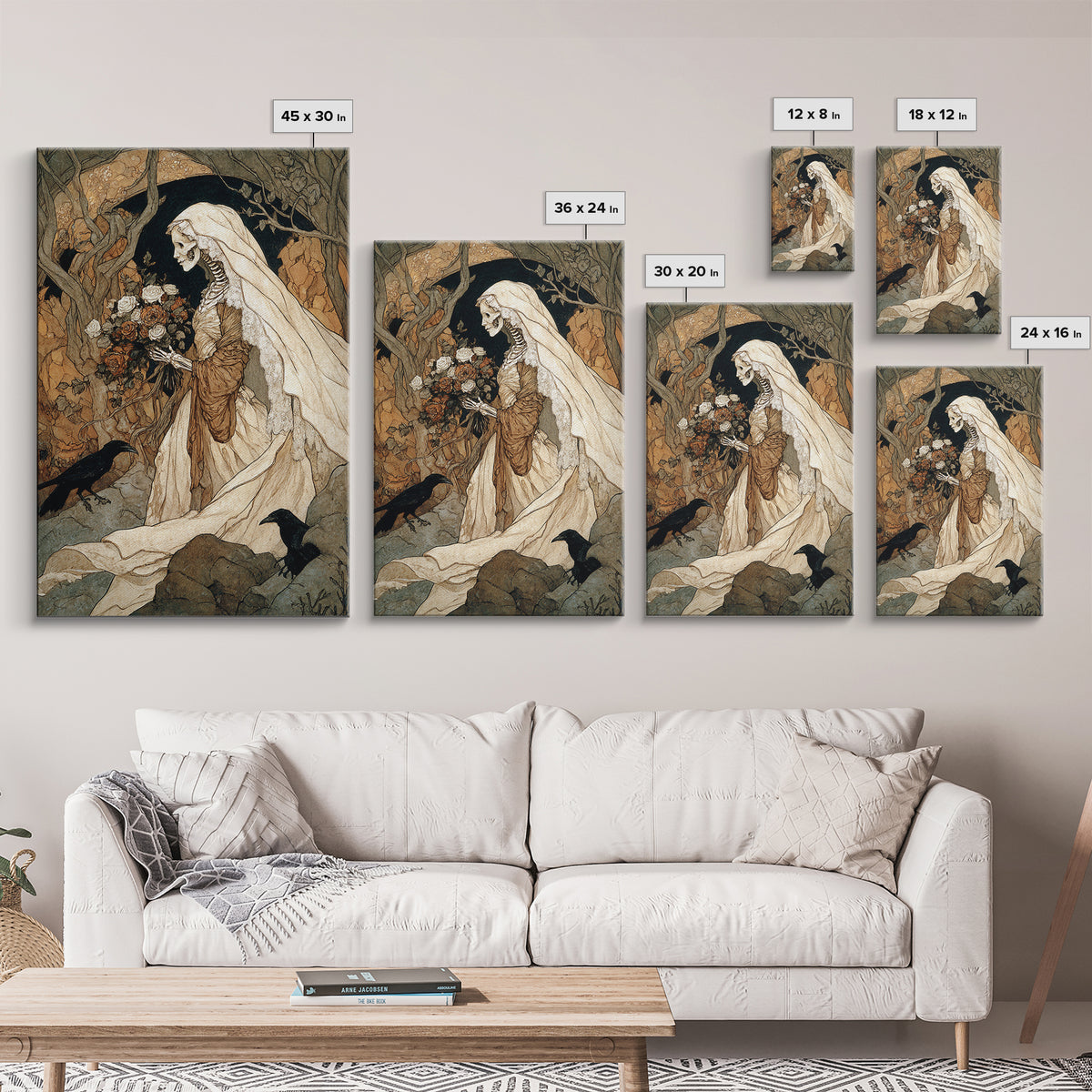 The Skeletal Bride, Gothic Storybook Art, Vertical Wall Art, Gothic Horror Wall Art, Canvas Print, Halloween Wall Art