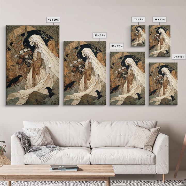 The Skeletal Bride, Gothic Storybook Art, Vertical Wall Art, Gothic Horror Wall Art, Canvas Print, Halloween Wall Art