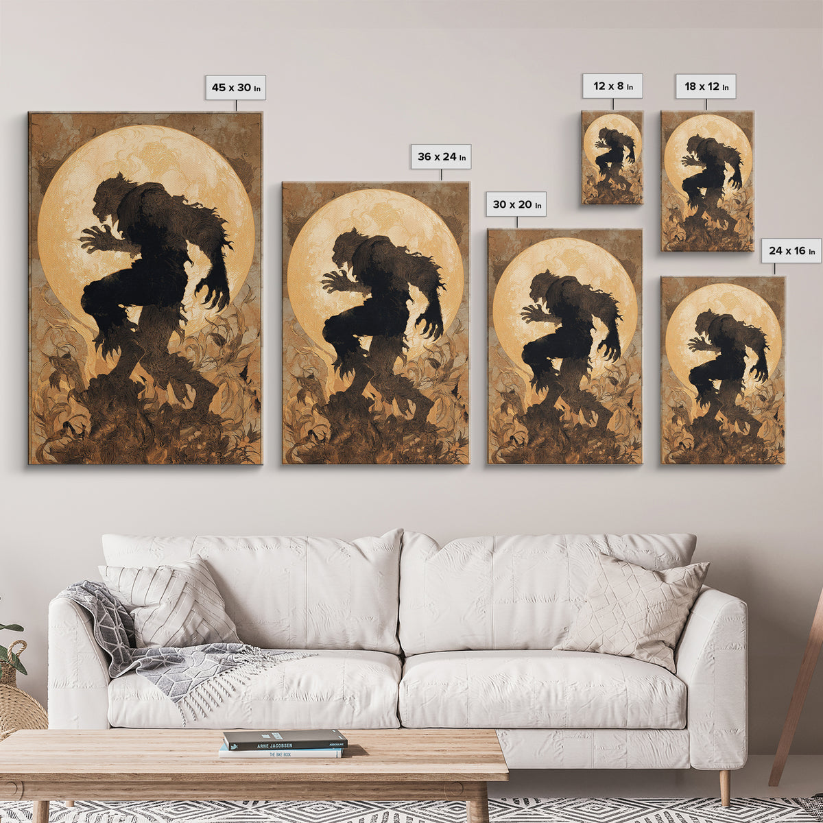 The Moon-Cursed Werewolf, Dark Renaissance Art, Vertical Wall Art, Macabre Wall Art, Framed Canvas Print, Halloween Wall Art