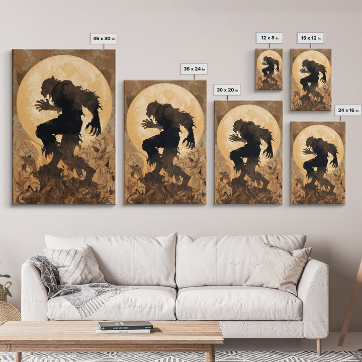 The Moon-Cursed Werewolf, Dark Renaissance Art, Vertical Wall Art, Macabre Wall Art, Framed Canvas Print, Halloween Wall Art