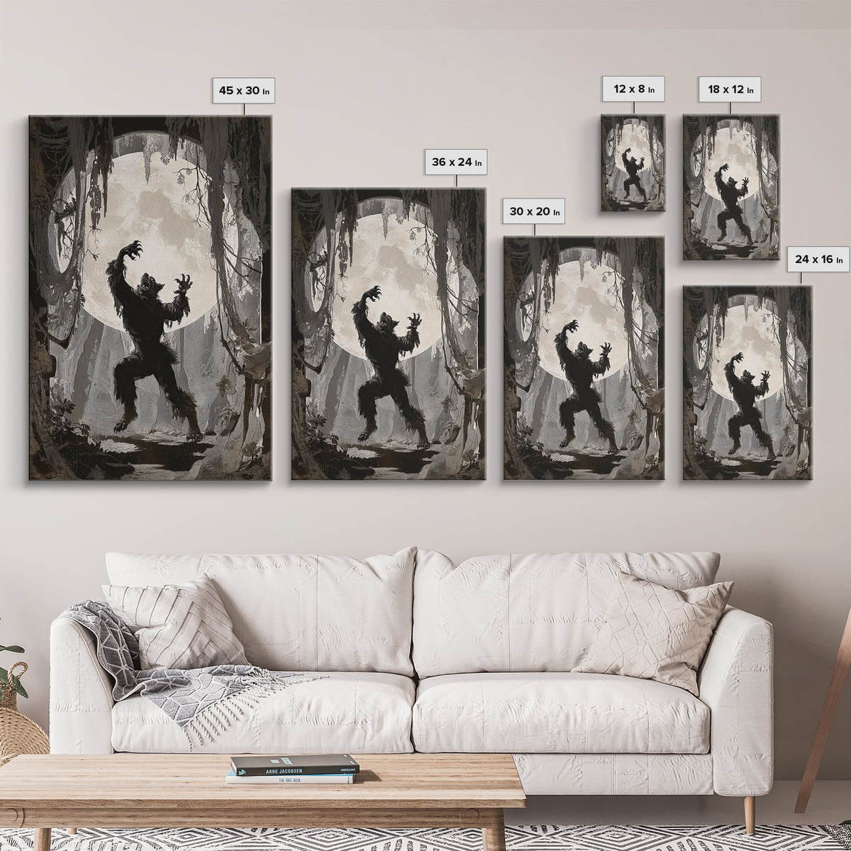 The Moon-Cursed Werewolf, Danse Macabre Art, Vertical Wall Art, Dark Fantasy Wall Art, Framed Canvas Print