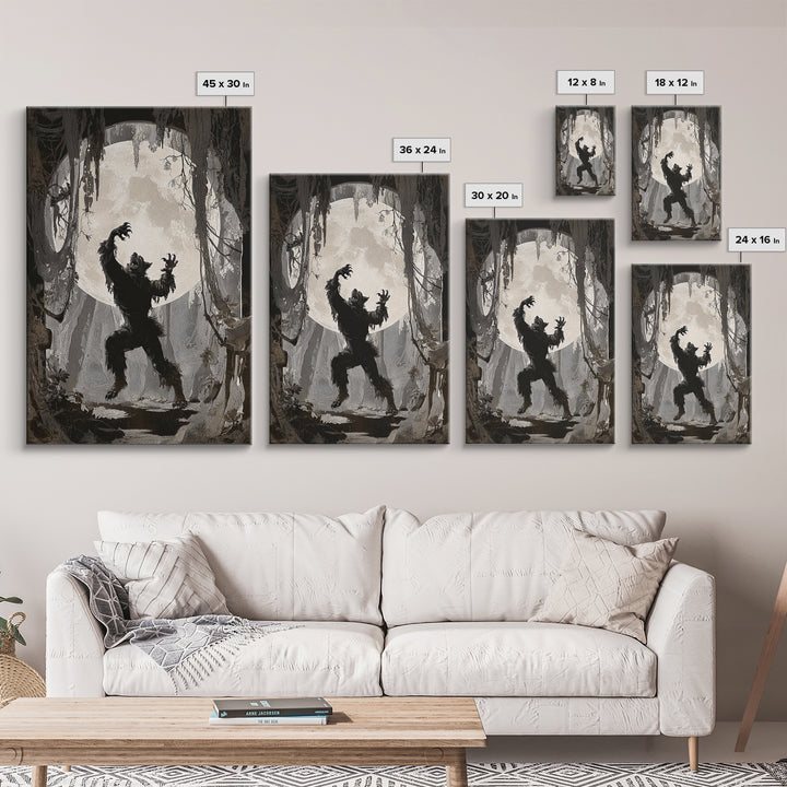The Moon-Cursed Werewolf, Danse Macabre Art, Vertical Wall Art, Dark Fantasy Wall Art, Framed Canvas Print