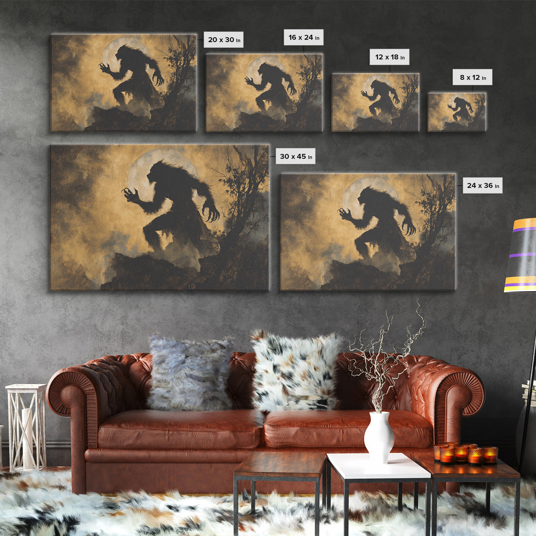 The Moon-Cursed Werewolf, Baroque Witchcraft Art, Landscape Wall Art, Dark Fantasy Wall Art, Framed Canvas Print, Halloween Wall Art