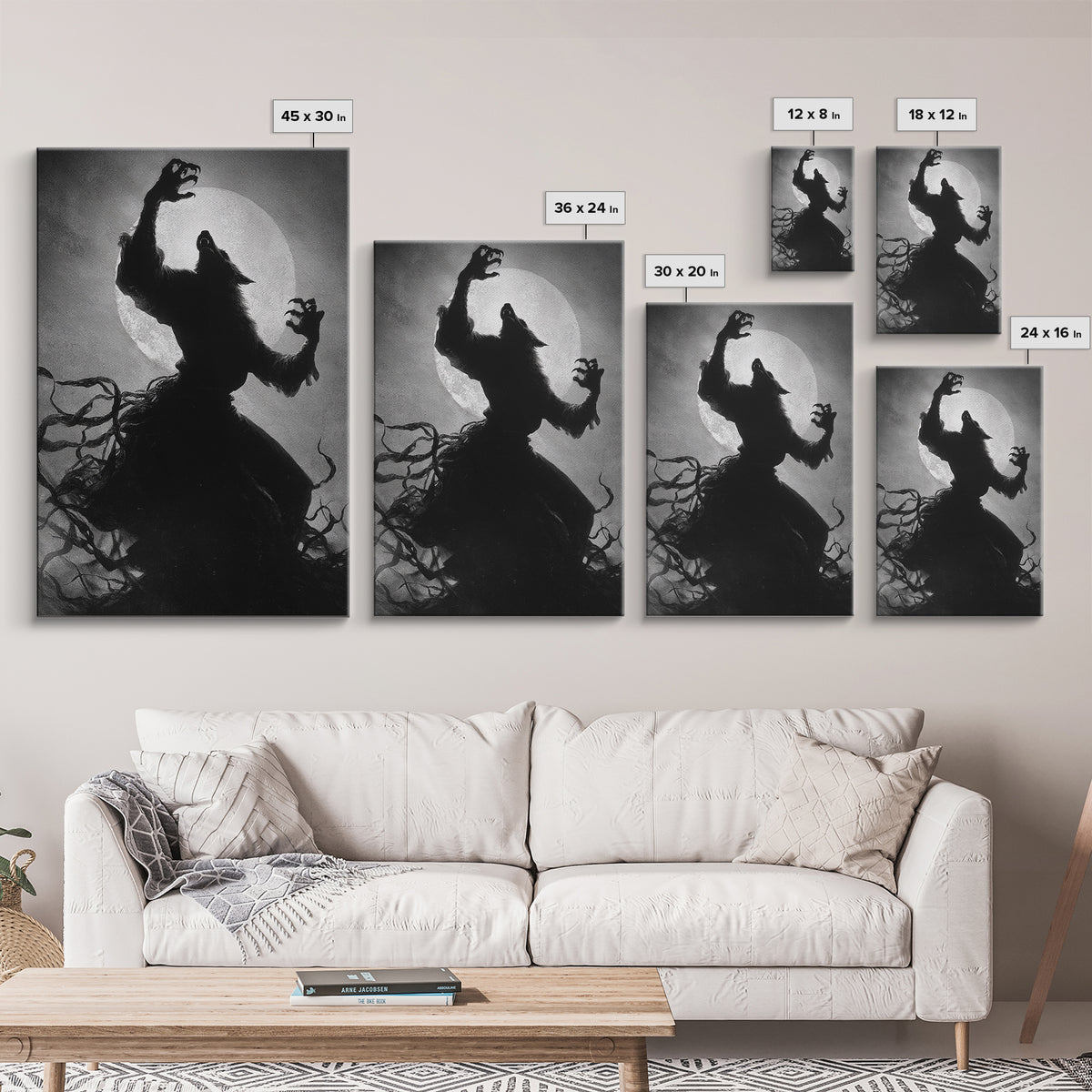 The Moon-Cursed Werewolf, Dark Romantic Horror Art, Vertical Wall Art, Gothic Horror Wall Art, Framed Canvas Print, Halloween Wall Art