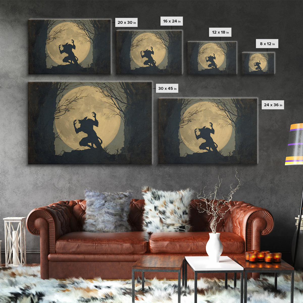 The Moon-Cursed Werewolf, Romantic Gothic Landscape, Landscape Wall Art, Gothic Horror Wall Art, Framed Canvas Print