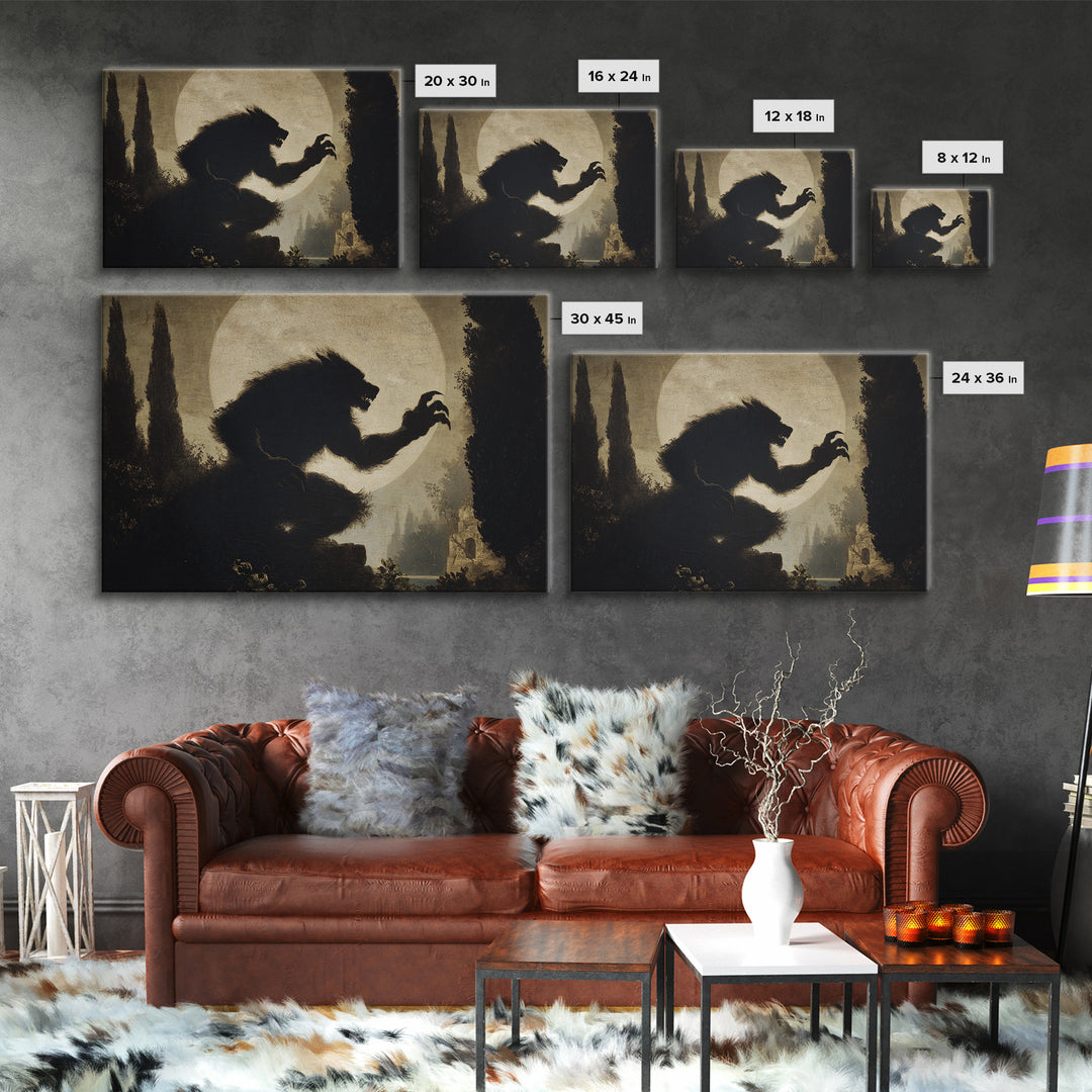 The Moon-Cursed Werewolf, Symbolist Gothic Landscape, Landscape Wall Art, Macabre Wall Art, Canvas Print, Halloween Wall Art