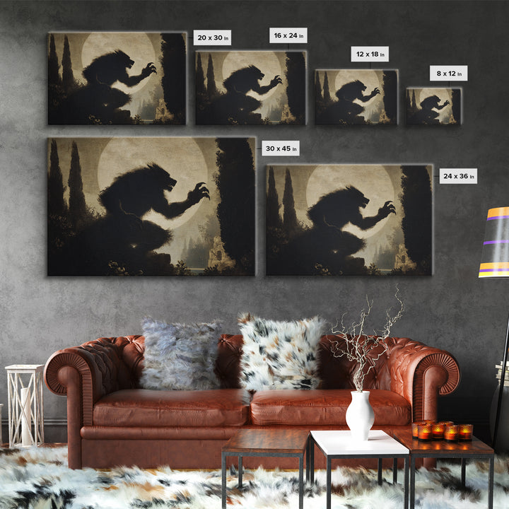 The Moon-Cursed Werewolf, Symbolist Gothic Landscape, Landscape Wall Art, Macabre Wall Art, Canvas Print, Halloween Wall Art