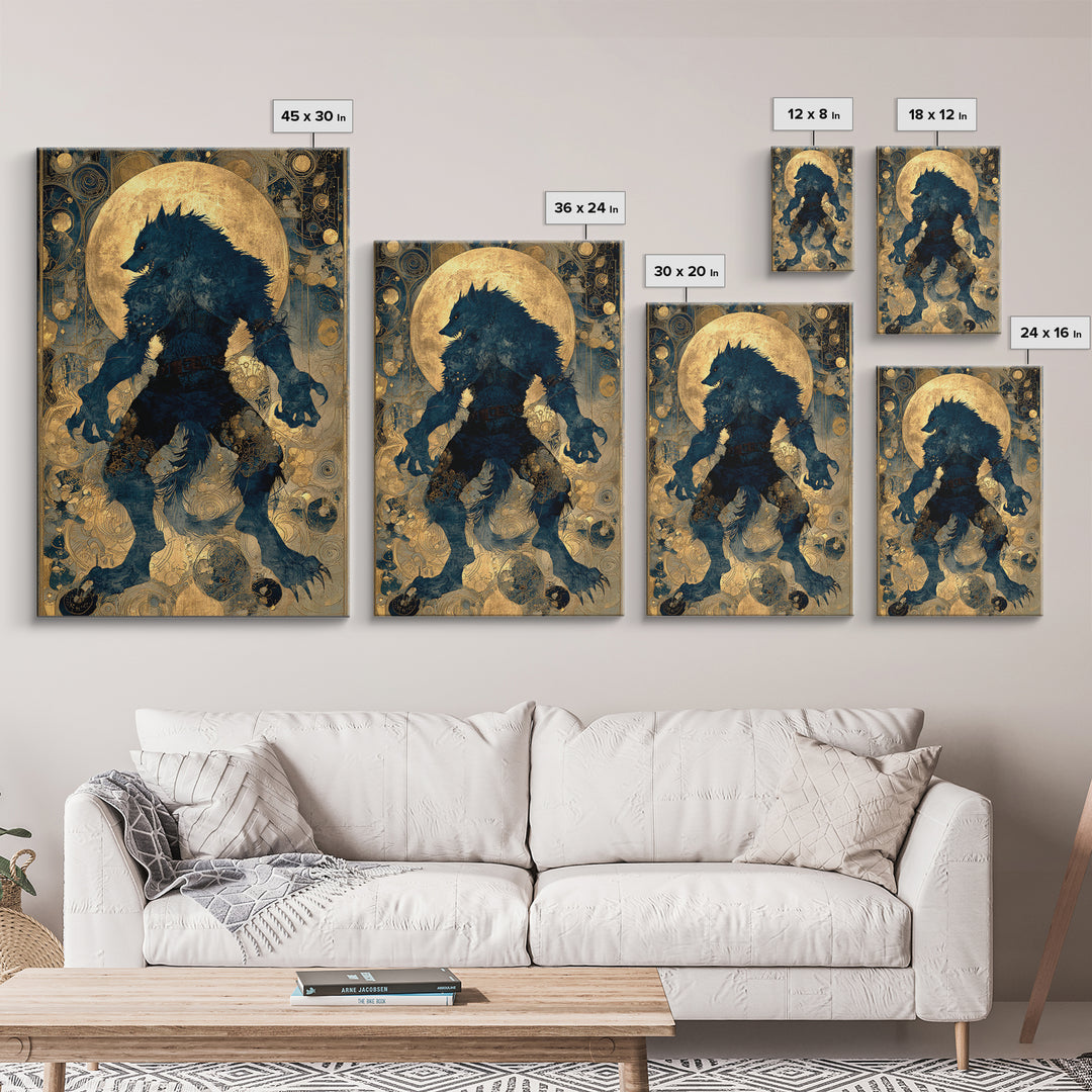 The Moon-Cursed Werewolf, Ornate Symbolist Art, Vertical Wall Art, Macabre Wall Art, Framed Canvas Print, Halloween Wall Art