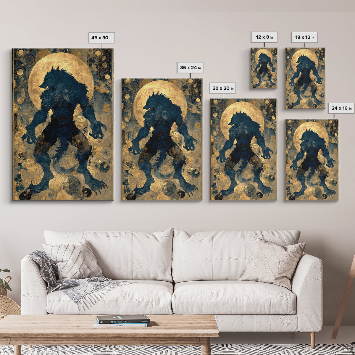 The Moon-Cursed Werewolf, Ornate Symbolist Art, Vertical Wall Art, Macabre Wall Art, Framed Canvas Print, Halloween Wall Art