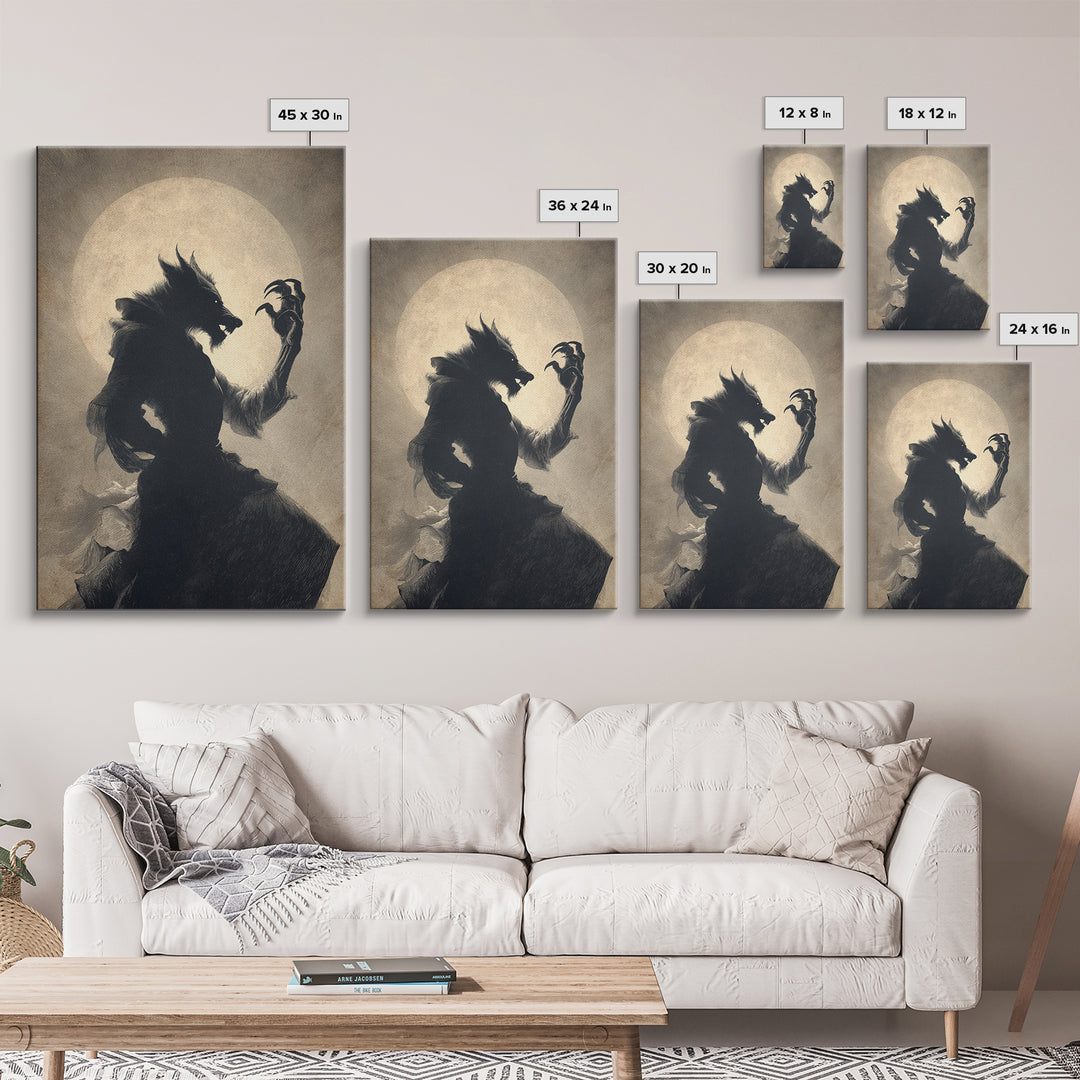 The Moon-Cursed Werewolf, Decadent Gothic Art, Vertical Wall Art, Macabre Wall Art, Canvas Print, Halloween Wall Art