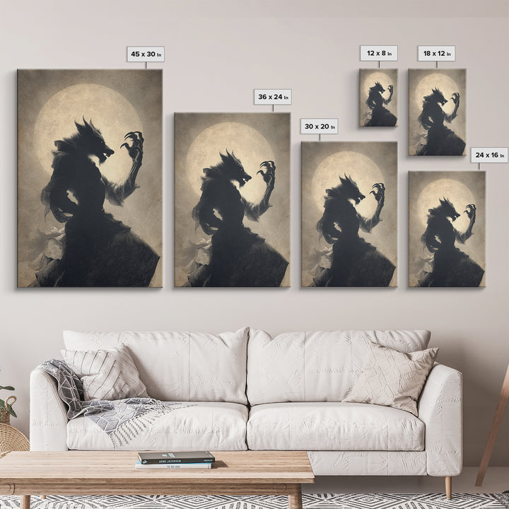 The Moon-Cursed Werewolf, Decadent Gothic Art, Vertical Wall Art, Macabre Wall Art, Canvas Print, Halloween Wall Art