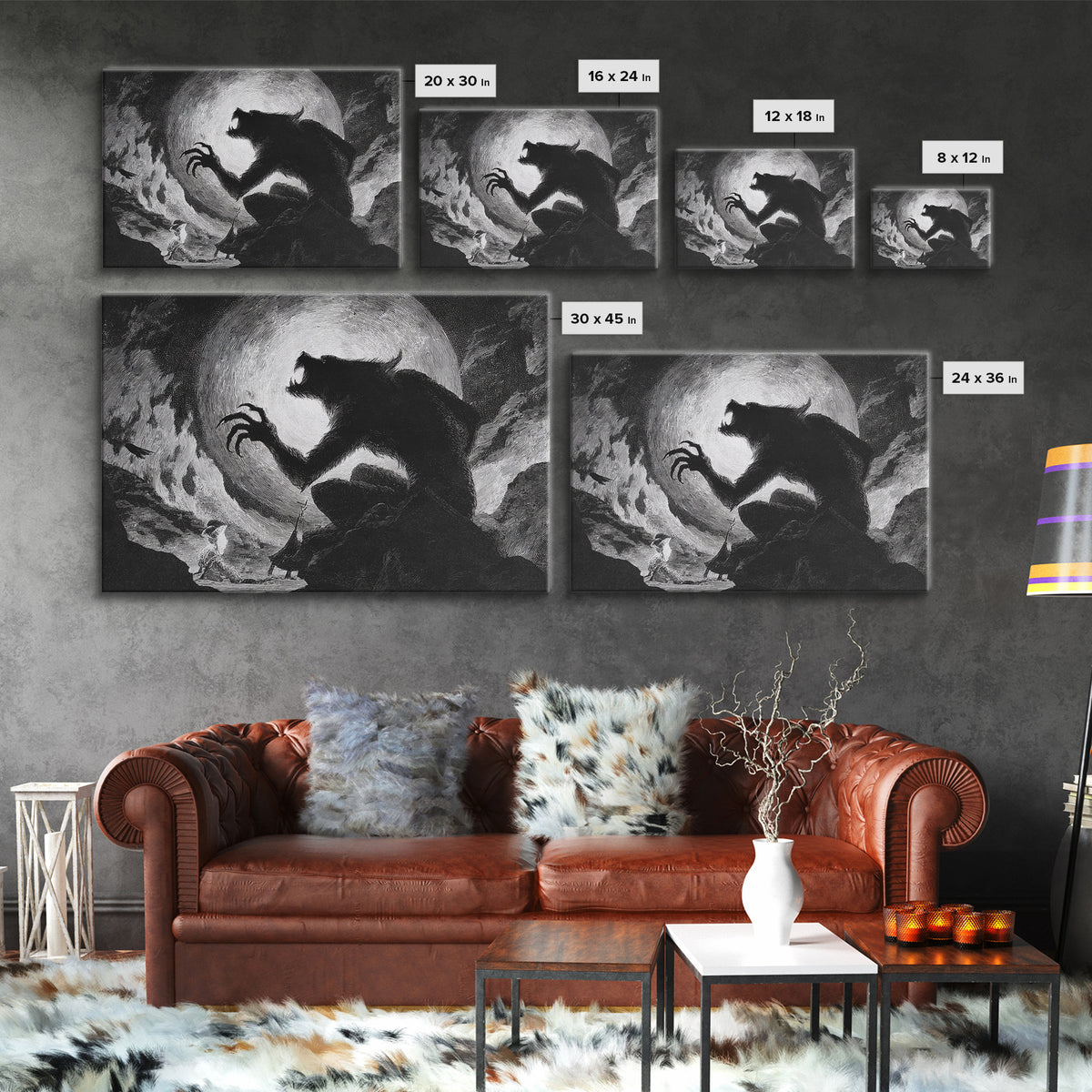 The Moon-Cursed Werewolf, Expressionist Nightmare Art, Landscape Wall Art, Dark Halloween Decor, Canvas Print, Halloween Wall Art