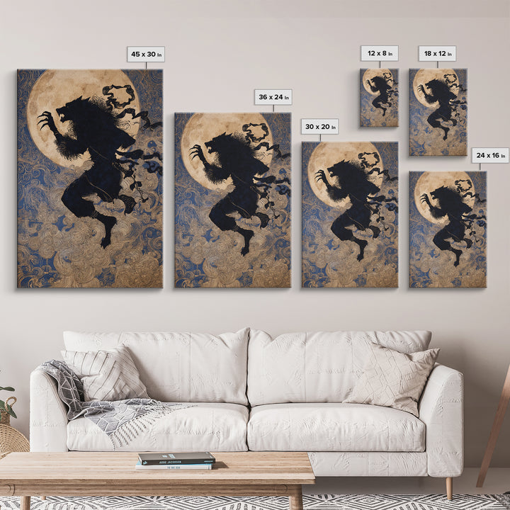The Moon-Cursed Werewolf, Stained Glass Gothic Art, Vertical Wall Art, Dark Fantasy Wall Art, Framed Canvas Print, Halloween Wall Art