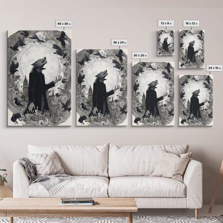 The Moon-Cursed Werewolf, Victorian Macabre Art, Vertical Wall Art, Gothic Horror Wall Art, Framed Canvas Print, Halloween Wall Art