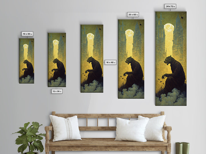 The Moon-Cursed Werewolf, Surreal Apocalyptic Art, Tall Narrow Wall Art, Macabre Wall Art, Canvas Print, Halloween Wall Art