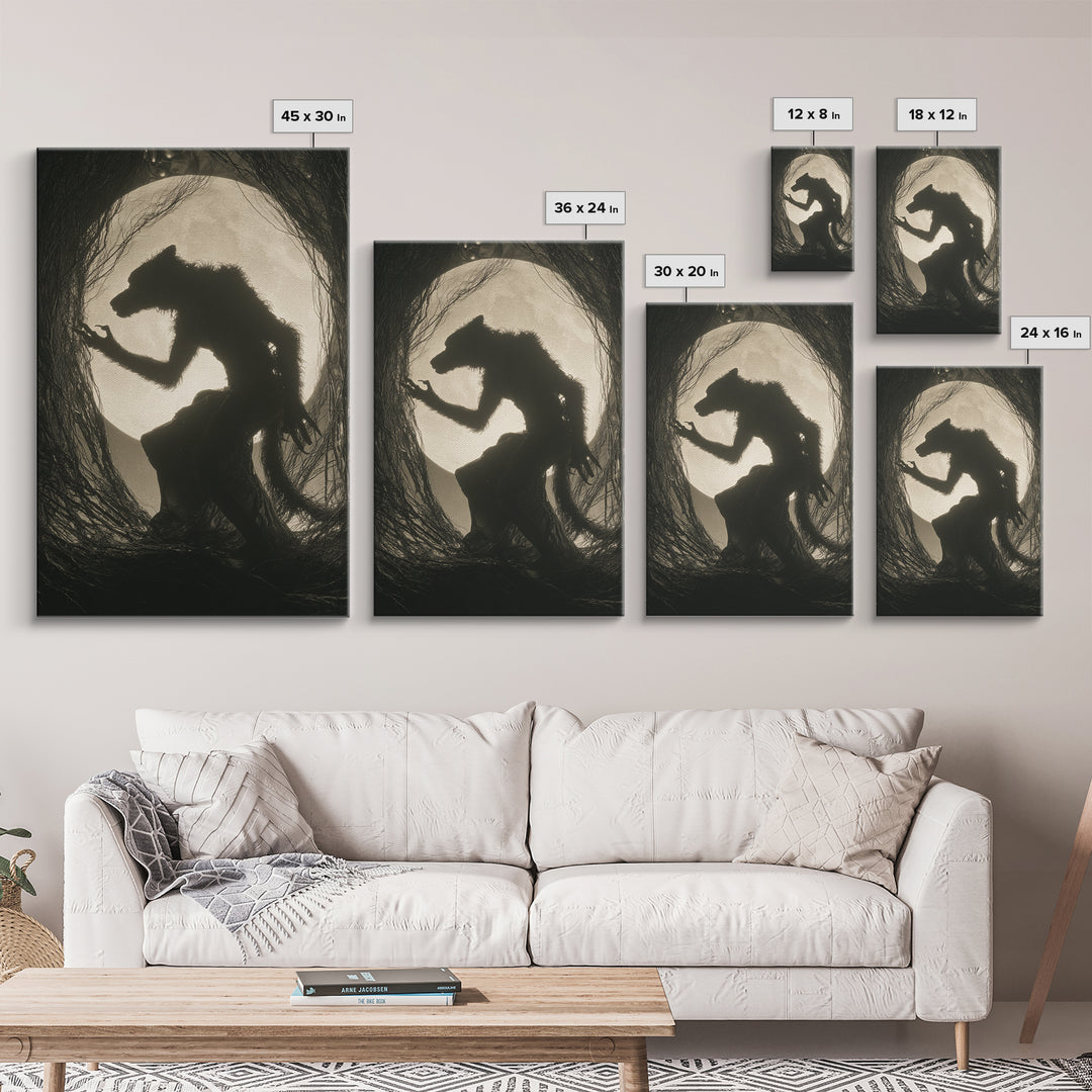 The Moon-Cursed Werewolf, Biomechanical Horror Art, Vertical Wall Art, Dark Halloween Decor, Canvas Print, Halloween Wall Art
