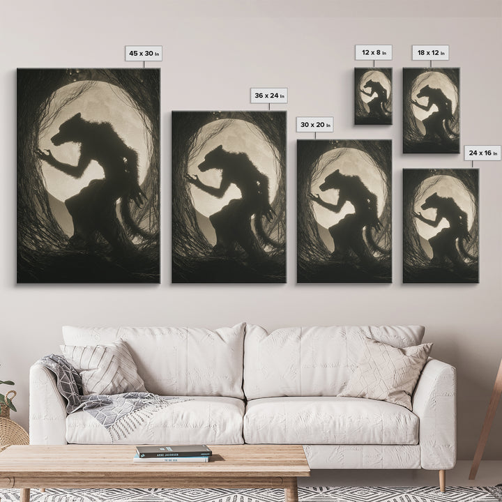 The Moon-Cursed Werewolf, Biomechanical Horror Art, Vertical Wall Art, Dark Halloween Decor, Canvas Print, Halloween Wall Art