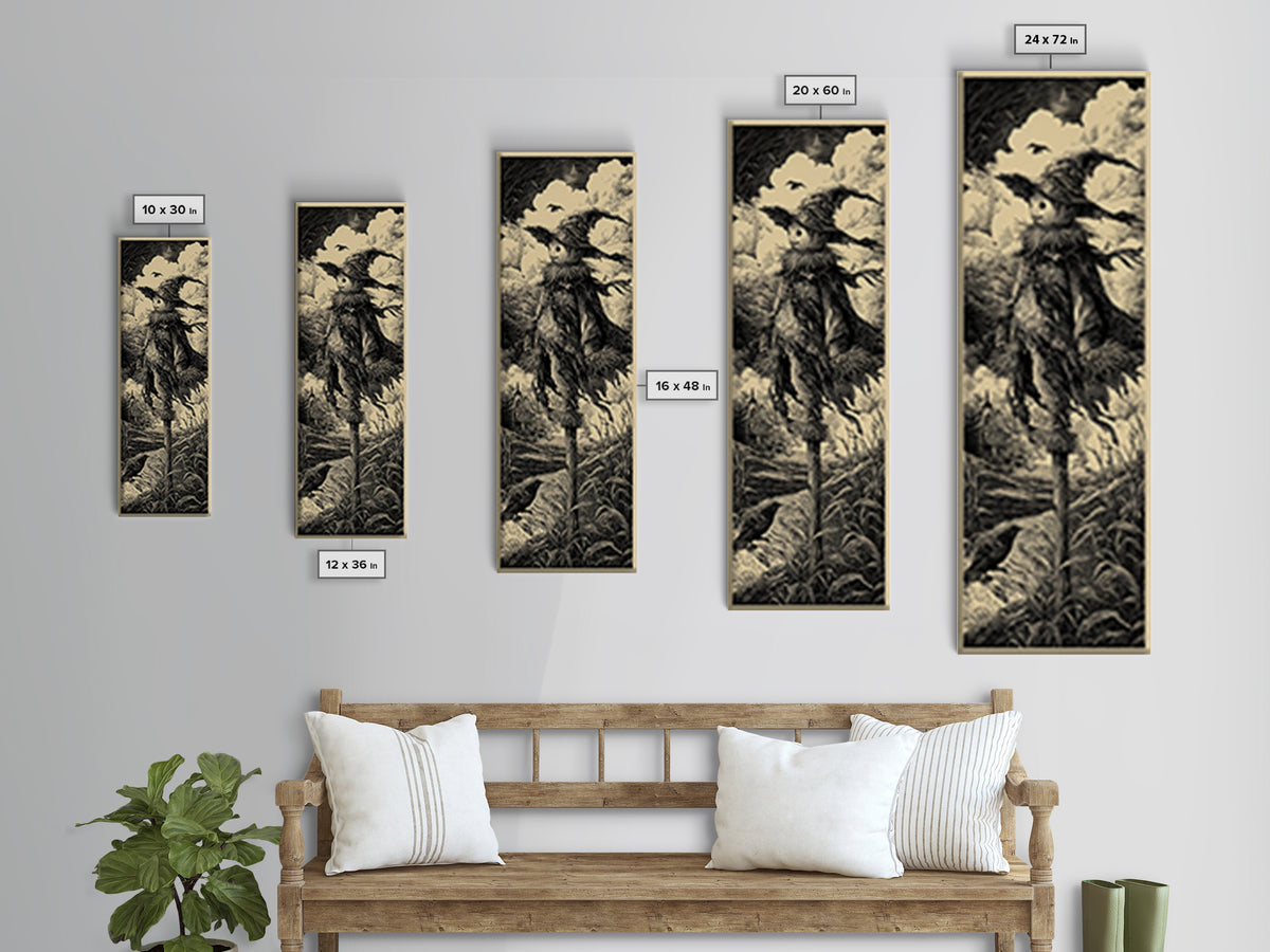 The Living Scarecrow, Gothic Engraving Art, Tall Narrow Wall Art, Gothic Horror Wall Art, Canvas Print, Halloween Wall Art
