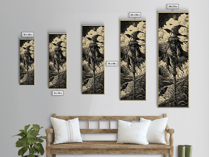 The Living Scarecrow, Gothic Engraving Art, Tall Narrow Wall Art, Gothic Horror Wall Art, Canvas Print, Halloween Wall Art