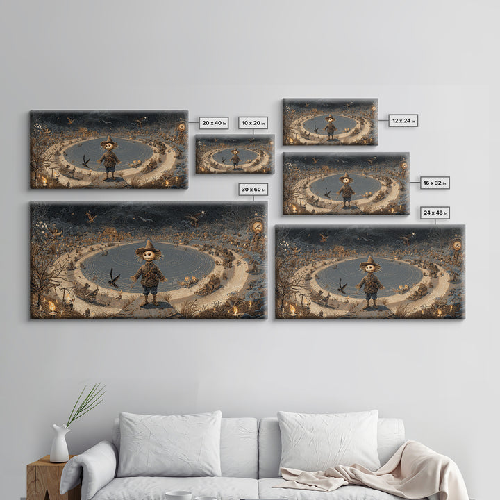 The Living Scarecrow, Northern Renaissance Horror, Wide Panoramic Art, Dark Fantasy Wall Art, Framed Canvas Print