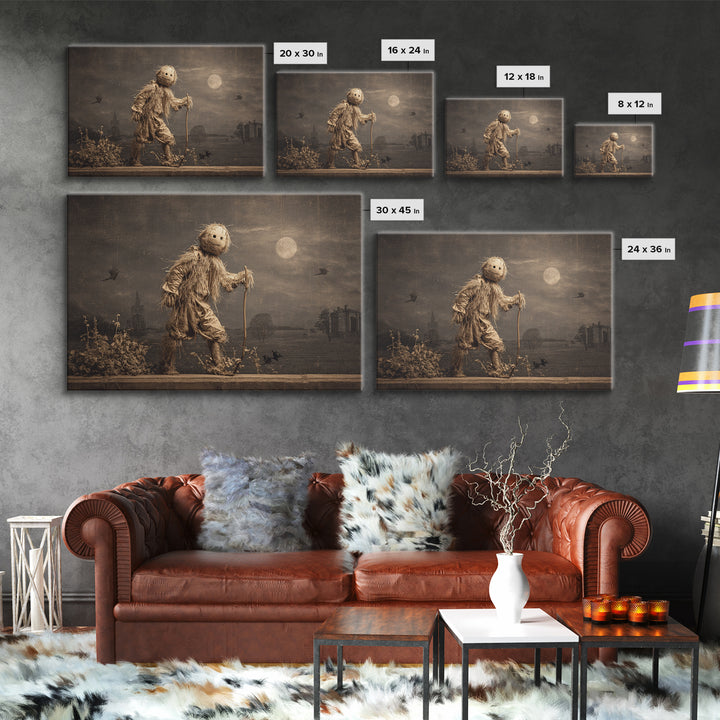 The Living Scarecrow, Romantic Gothic Landscape, Landscape Wall Art, Dark Halloween Decor, Canvas Print, Halloween Wall Art