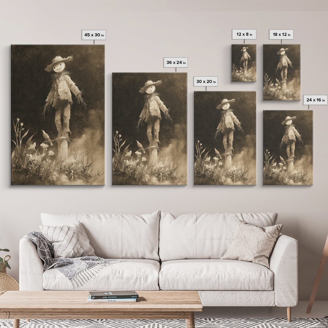 The Living Scarecrow, Symbolist Dream Art, Vertical Wall Art, Dark Halloween Decor, Framed Canvas Print, Halloween Wall Art