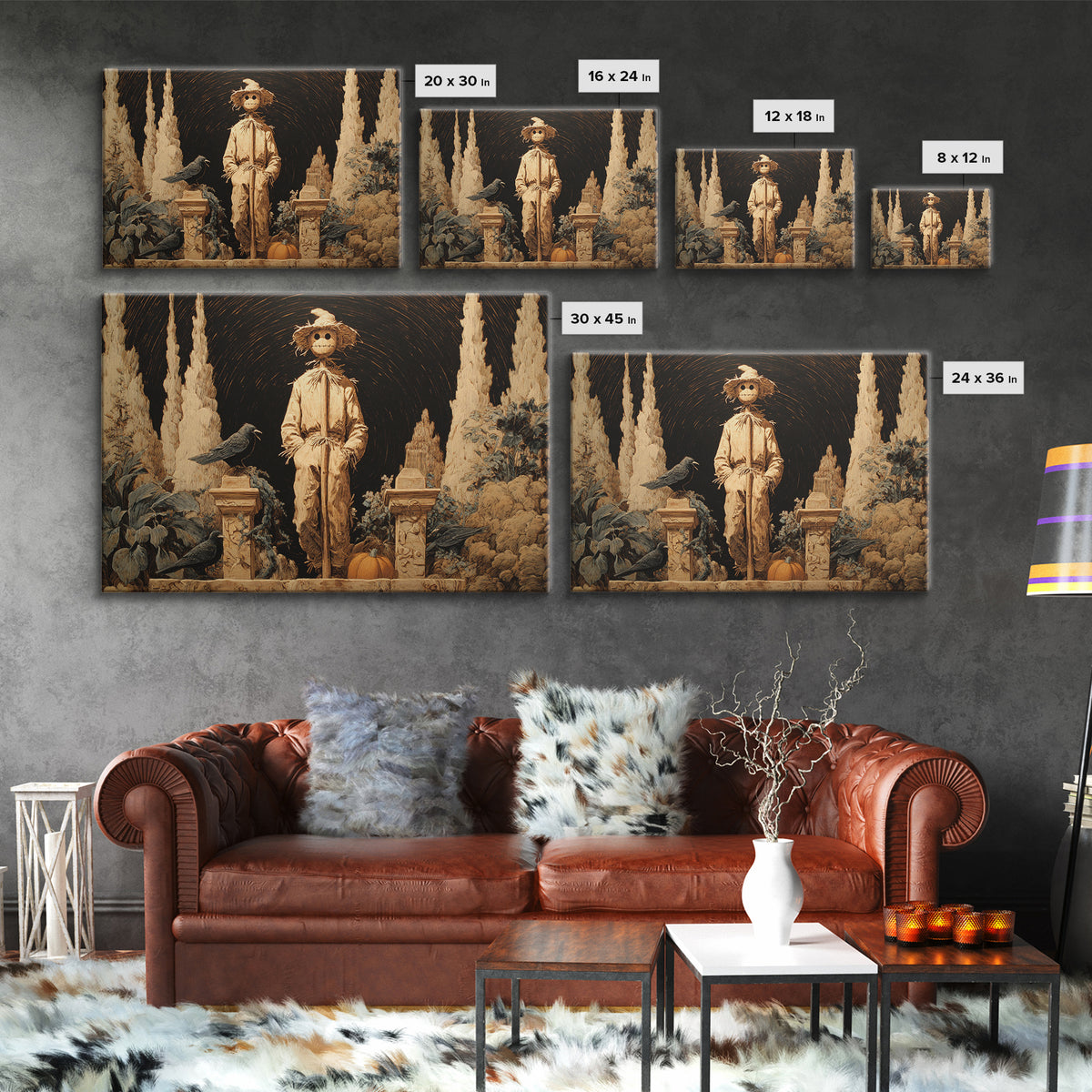 The Living Scarecrow, Symbolist Gothic Landscape, Landscape Wall Art, Macabre Wall Art, Canvas Print, Halloween Wall Art, Gothic Home Decor