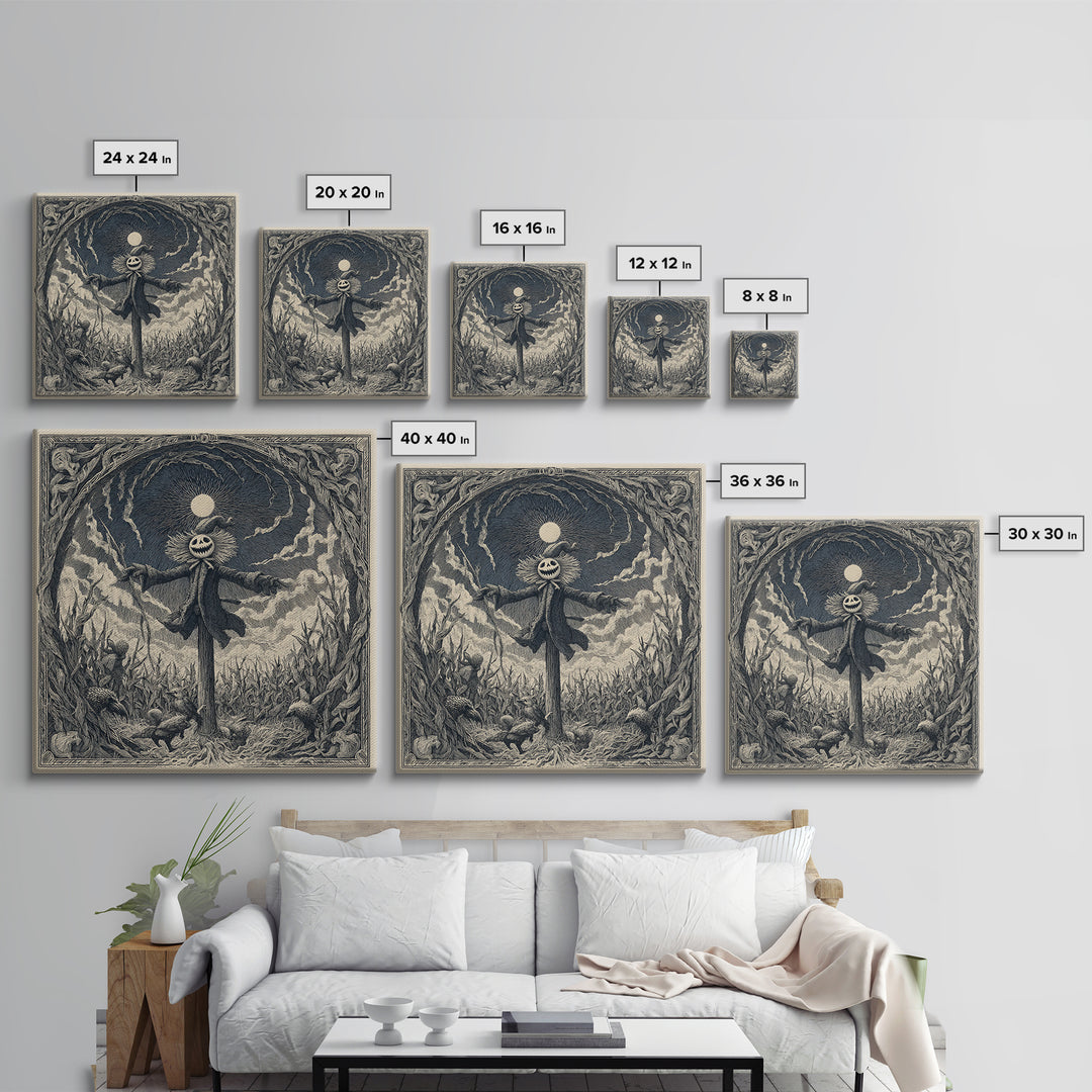 The Living Scarecrow, Expressionist Nightmare Art, Square Wall Art, Gothic Horror Wall Art, Framed Canvas Print, Halloween Wall Art