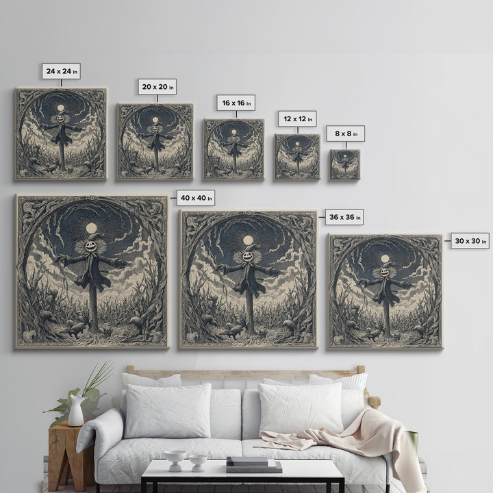 The Living Scarecrow, Expressionist Nightmare Art, Square Wall Art, Gothic Horror Wall Art, Framed Canvas Print, Halloween Wall Art