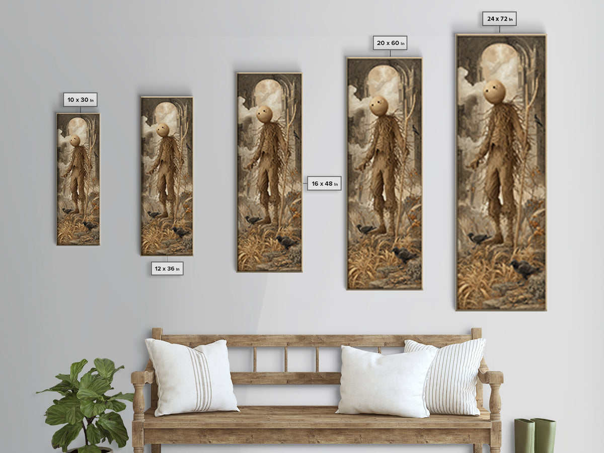 The Living Scarecrow, Surreal Apocalyptic Art, Tall Narrow Wall Art, Dark Fantasy Wall Art, Framed Canvas Print, Halloween Wall Art