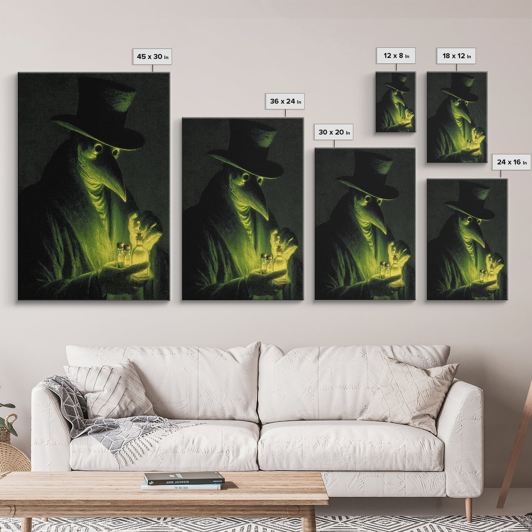 The Plague Doctor, Gothic Nightmare Art, Vertical Wall Art, Macabre Wall Art, Framed Canvas Print, Halloween Wall Art