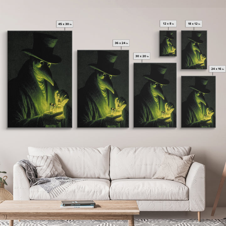 The Plague Doctor, Gothic Nightmare Art, Vertical Wall Art, Macabre Wall Art, Framed Canvas Print, Halloween Wall Art