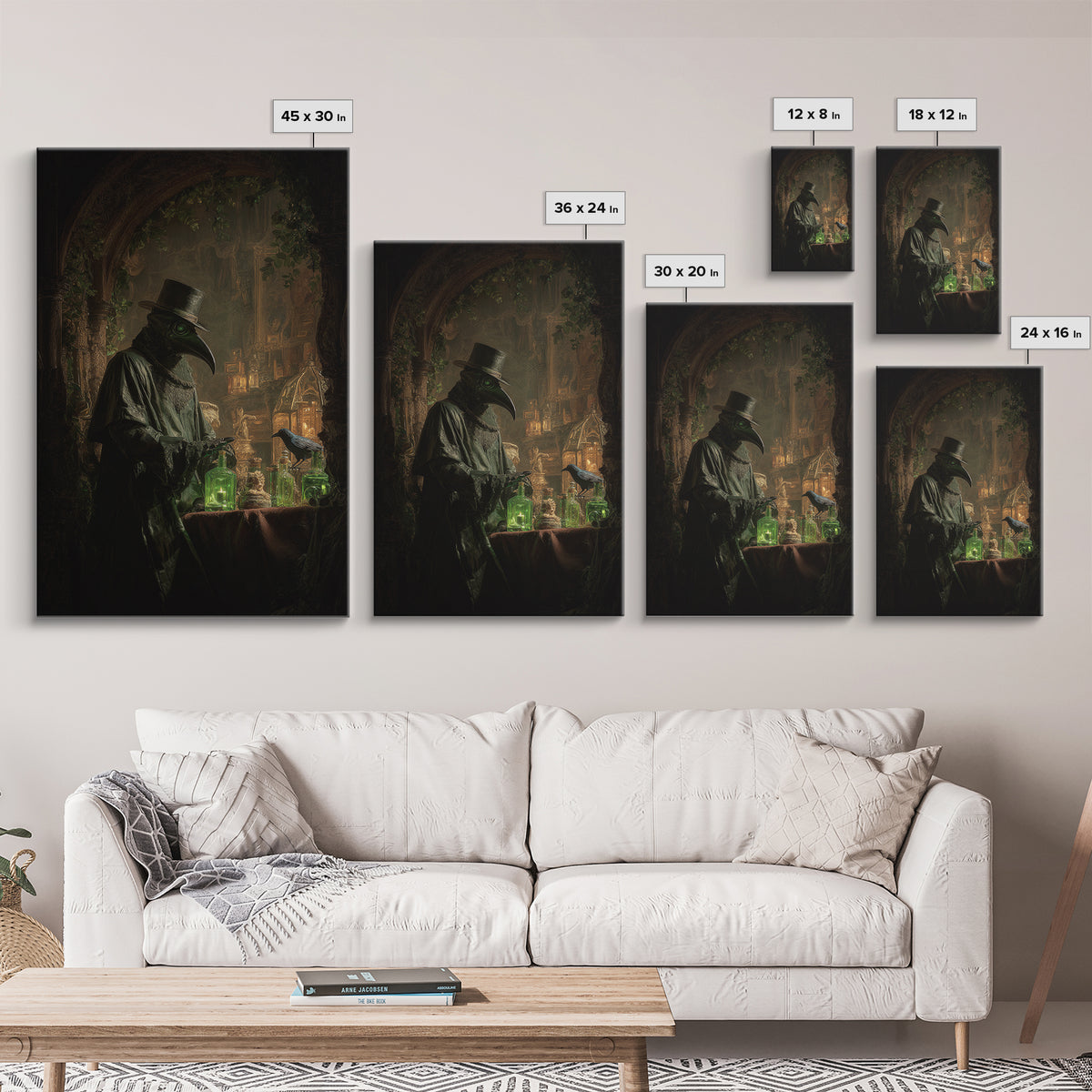 The Plague Doctor, Ornate Symbolist Art, Vertical Wall Art, Dark Fantasy Wall Art, Canvas Print, Halloween Wall Art, Halloween Decor